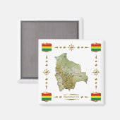 Bolivia Kaart + Vlaggen Magnet Magneet (Voorkant / Achterkant)