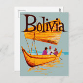 Bolivia, vissers op de boot, oldtimers briefkaart (Voorkant / Achterkant)
