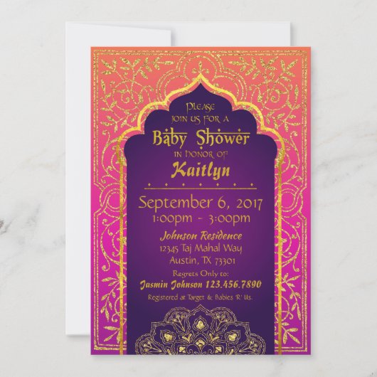 Bollywood Arabian Nights Baby shower Kaart (Voorkant)