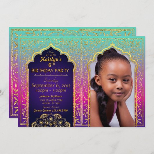 Bollywood Arabian Nights Birthday Invitation Card (Devant / Derrière)