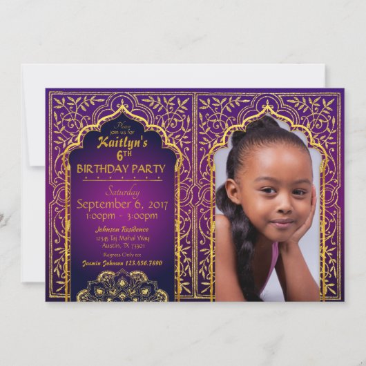 Bollywood Arabian Nights Birthday Invitation Card (Devant)