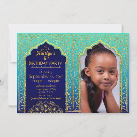 Bollywood Arabian Nights Birthday Invitation Card (Devant)