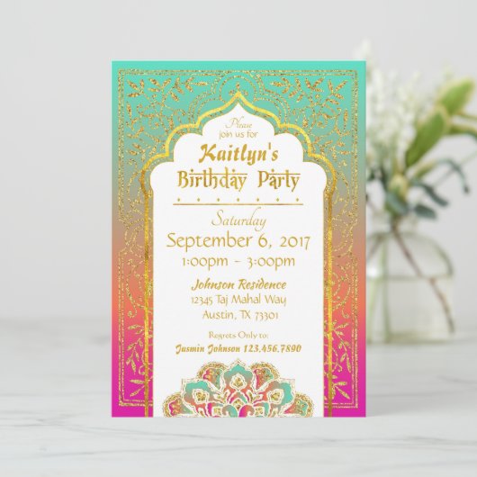 Bollywood Arabian Nights Birthday Invitation Card (Debout devant)