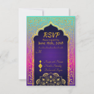 Bollywood Arabian Nights Bruiloft RSVP Kaart