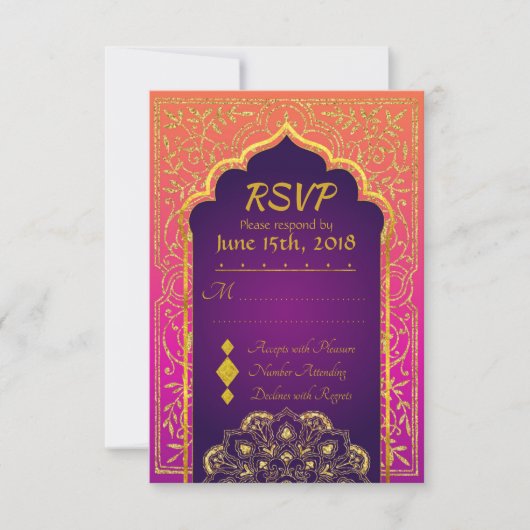 Bollywood Arabian Nights Mariage carte RSVP (Devant)