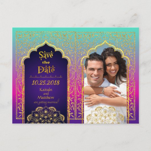 Bollywood Arabian Nights Save the Date Aankondigingskaart (Voorkant)