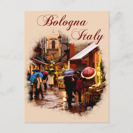 Bologna, Italië: Winkelen in de regen Briefkaart (Voorkant)