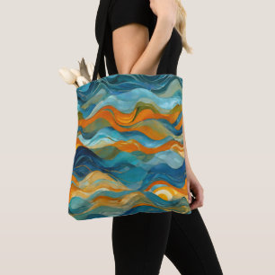 "Bolonia" Blauw Groen Sinaasappel golven Draagtas