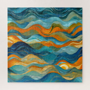 "Bolonia" Blauw Groen Sinaasappel golven Legpuzzel