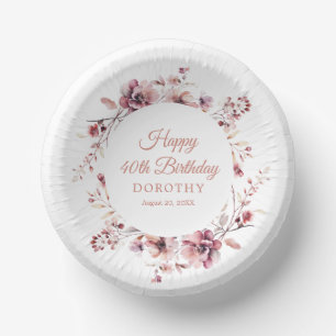 Bols En Carton 40e anniversaire personnalisé Bourgogne rose flora