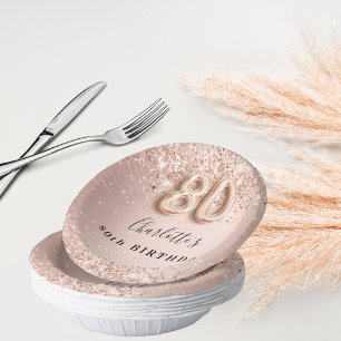 Bols En Carton 80e anniversaire rose or blush rose nom