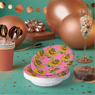 Bols En Carton Abeille sur motif de fleur de tournesol rose