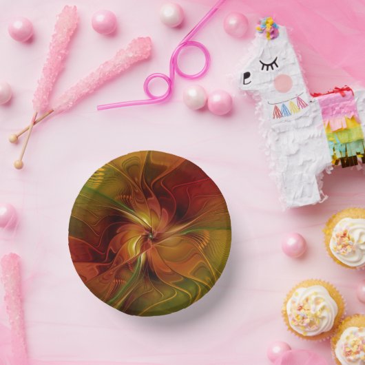 Bols En Carton Abstrait Rouge Orange Brown Vert Fractal Art Flowe (Fête)