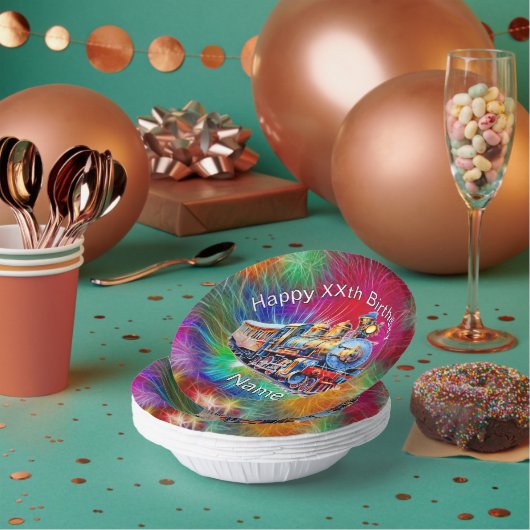 Bols En Carton Ajouter le nom Age, Steam Train fête d'anniversair (Multi)