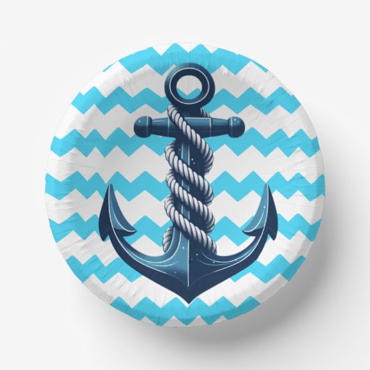 Bols En Carton Ancrage bleu avec vagues bleues (Recto)