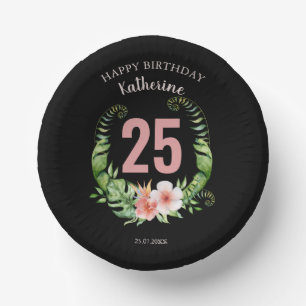 Bols En Carton Anniversaire 25 ans nom en écriture florale noire