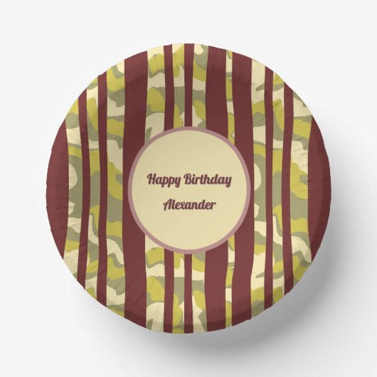 Bols En Carton Any Age Adult Birthday Camo Stripes Pattern (Recto)