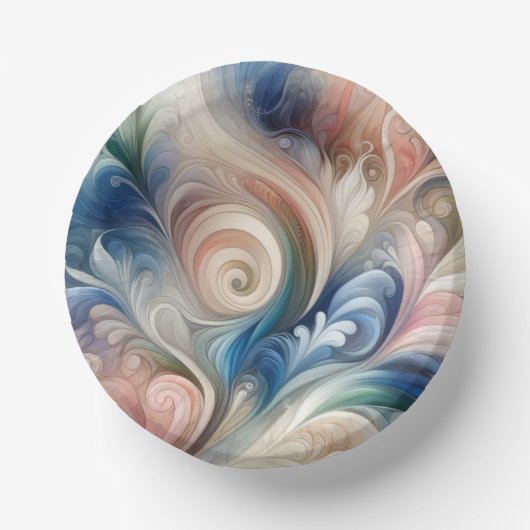 Bols En Carton Aquarelle Imaginaire Floral Pastel Bleu & Crème (Recto)