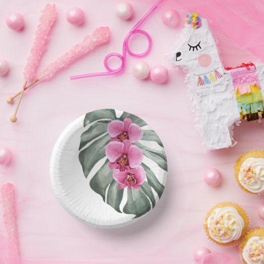 Bols En Carton Aquarelle tropicale exotique Orchidées roses chaud (Fête)