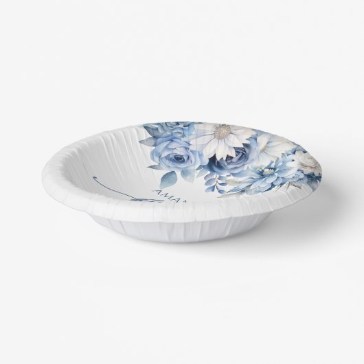 Bols En Carton Baby shower aux fleurs bleues poussiéreuses (Angulaire)