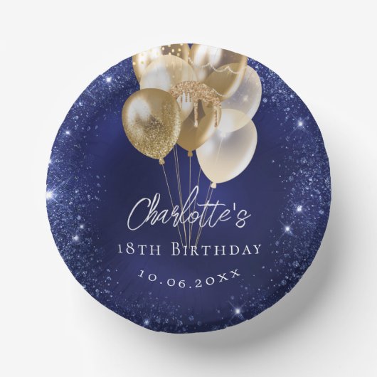 Bols En Carton Ballons d'or à parties scintillant bleue marine (Recto)