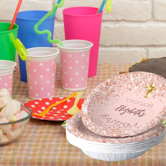 Bols En Carton Baptême rose d'or confetti nom de fille