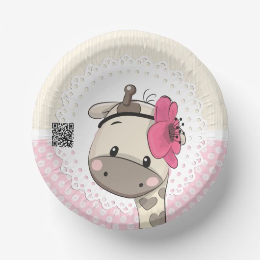 Bols En Carton Bébé personnalisé - Bol en papier Giraffe rose (Recto)