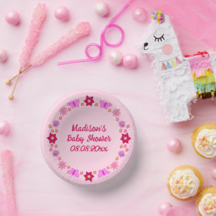 Bols En Carton Bébé rose Papillons et fleurs personnalisés