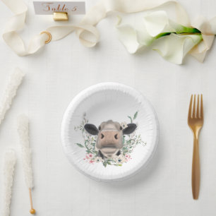 Bols En Carton bisou de nez de vache fleurs aquarelle gris animal