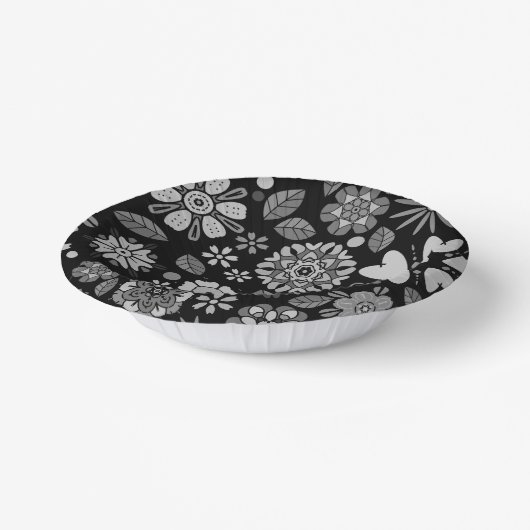 Bols En Carton Black And Gray Retro Floral Art Seamless Pattern (Angulaire)
