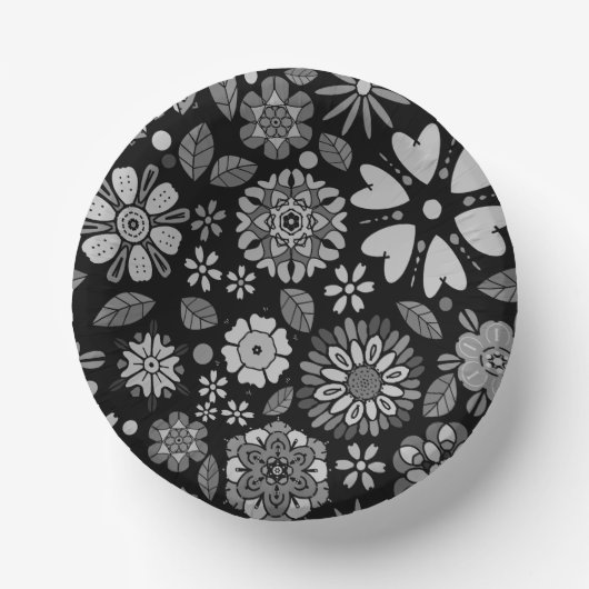 Bols En Carton Black And Gray Retro Floral Art Seamless Pattern (Recto)
