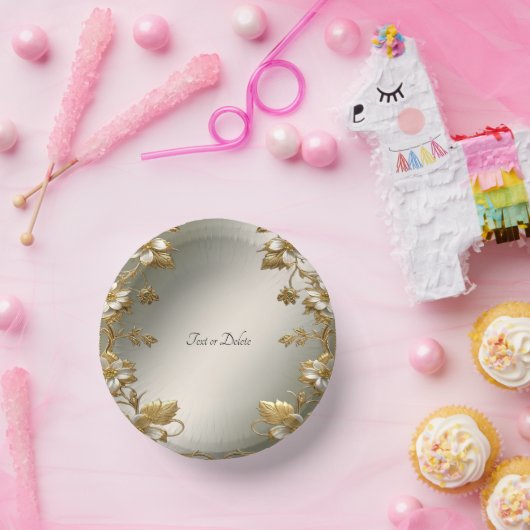 Bols En Carton Blanc Floral Orné d'Or (Fête)