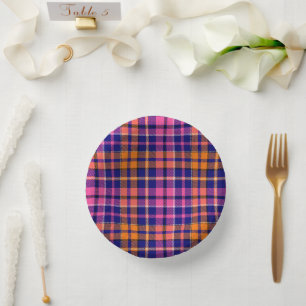 Bols En Carton Bleu marine rose orange carreaux design tartan
