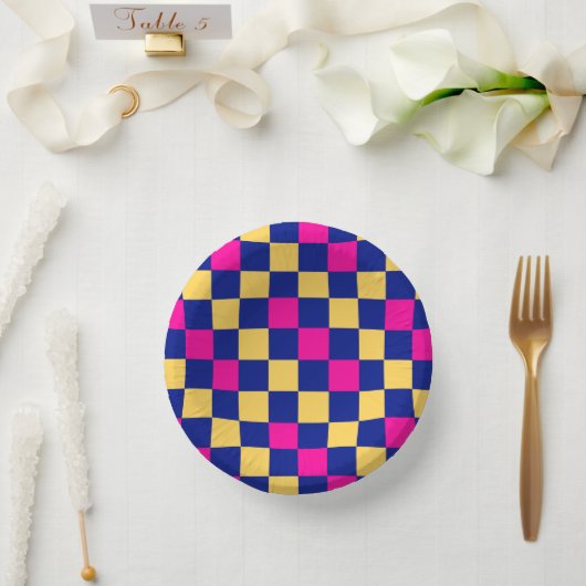 Bols En Carton Blue Yellow Pink Checkered Pattern Design  (Mariage)