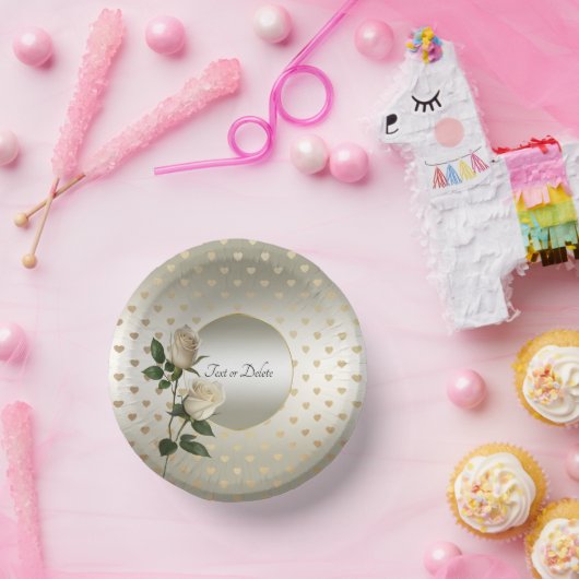 Bols En Carton Bocaux en papier Coeurs d'or Roses blanches (Fête)