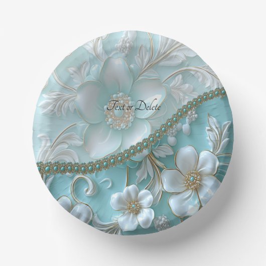 Bols En Carton Bol turquoise en papier floral blanc (Recto)
