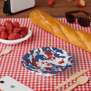 Bols En Carton Camo rouge, blanc et bleu avec paillettes pour le