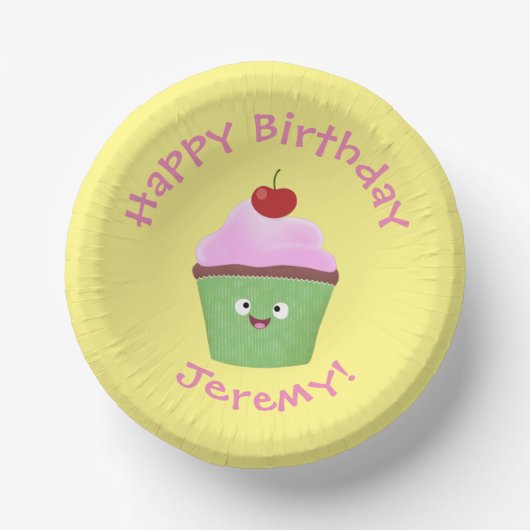 Bols En Carton Caricature de cupcake joyeux (Recto)
