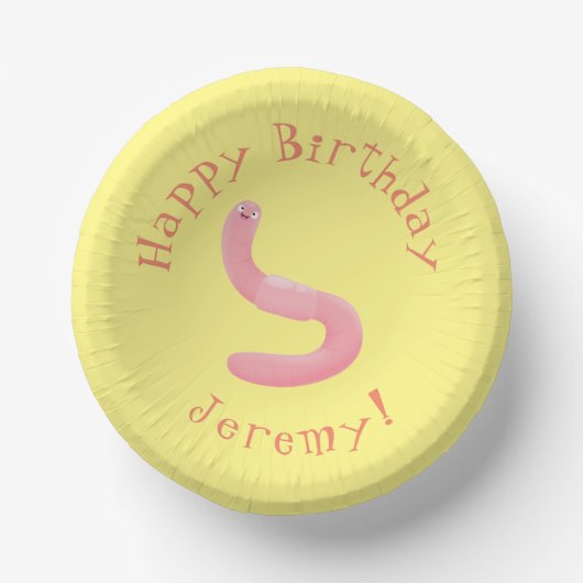 Bols En Carton Caricature de vers de terre rose joli (Recto)