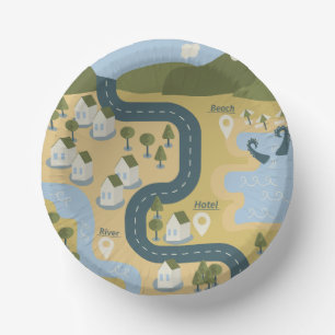 Bols En Carton Caricature élégante paysage carte de voyage