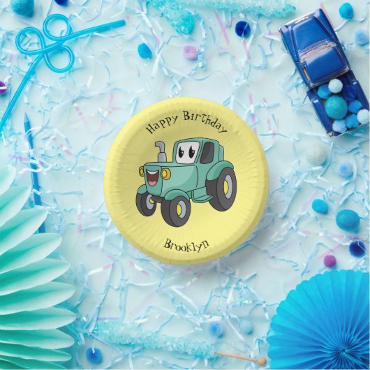 Bols En Carton Caricature joli tracteur vert joyeux (Fête)