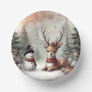 Bols En Carton Cerf de Noël/bonhomme de neige en bois classique