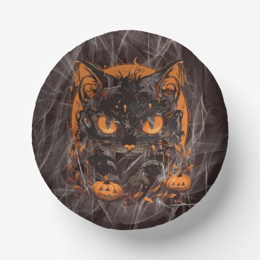 Bols En Carton Chat noir d'Halloween avec Citrouilles et lune (Recto)