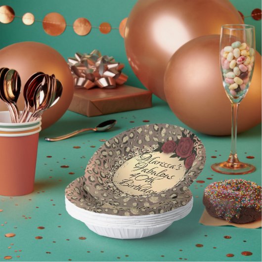 Bols En Carton Chic Leopard Rose Fabuleux 40e anniversaire (Multi)