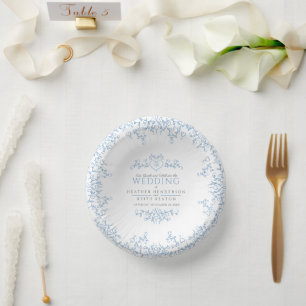 Bols En Carton Coeur d'art feuille monogramme blanc bleu mariage