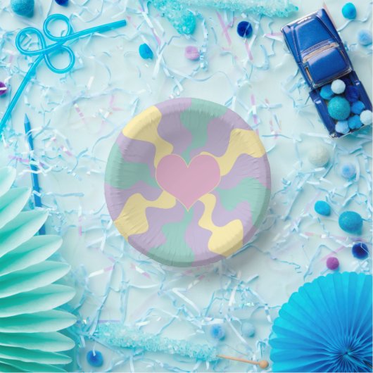 Bols En Carton Coeur - Pastel rose, jaune, violet et vert (Fête)