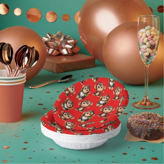 Bols En Carton Conception de motif singe rouge (Multi)