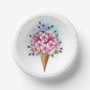 Bols En Carton Cône rose Sakura crème glacée gaufre