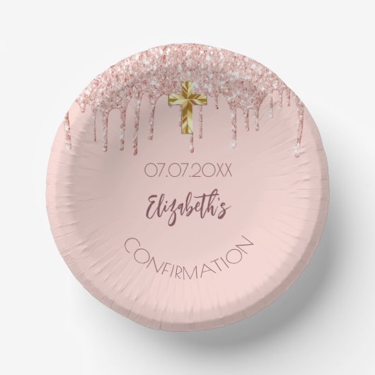 Bols En Carton Confirmation fille rose or parties scintillant nom (Recto)