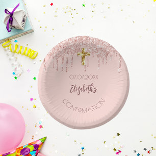 Bols En Carton Confirmation fille rose or parties scintillant nom
